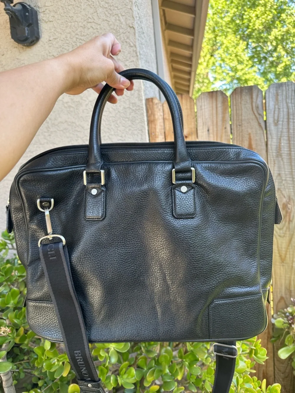 BRUNO MAGLI Black Leather Briefcase with strap